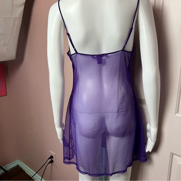 Y2K Victoria’s Secret Purple Sheer Embroidered Slip Dress Medium - Picture 5 of 6